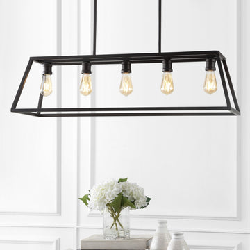 Floyd 38" Adjustable Iron Farmhouse Vintage LED Dimmable Pendant - JONATHAN Y